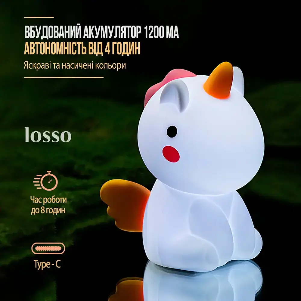 Нічник силіконовий дитячий Єдиноріжка LOSSO Unicorn JX-19 - фото 4
