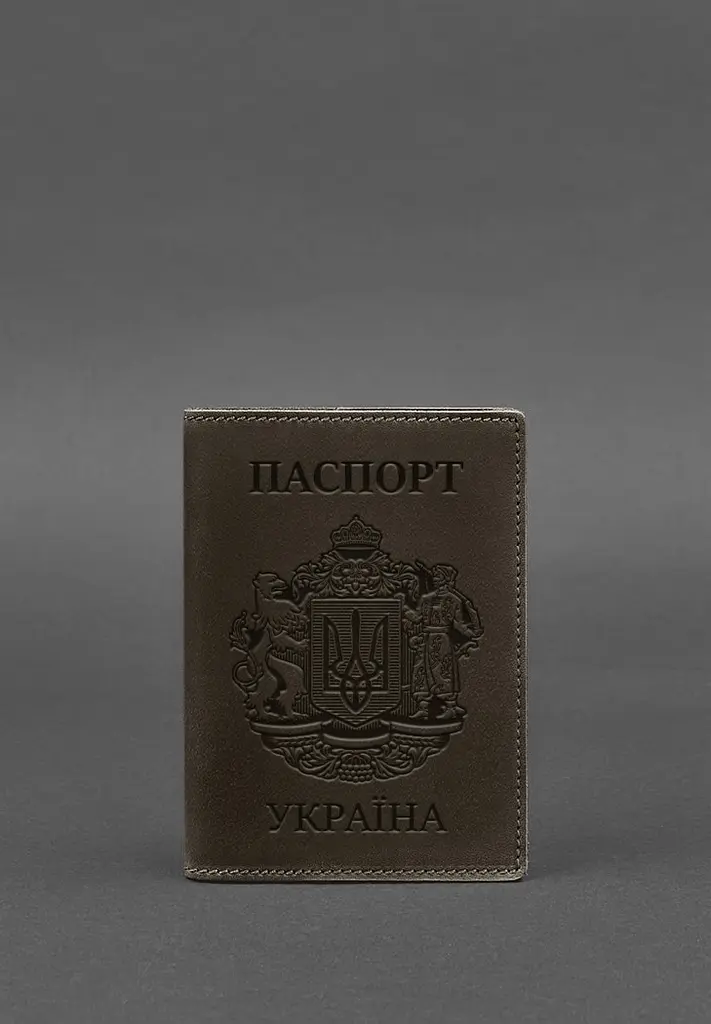 Шкіряна обкладинка для паспорта з українським гербом темно-коричнева - фото 2