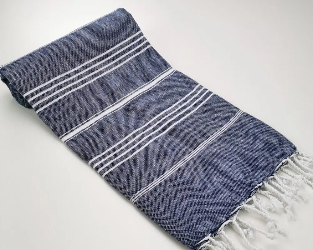 Рушник пештемаль Turkey Towel 100х180 см легкий великий для пляжу басейну бані сауни підстилка на дачу пікнік природу відпустку море полоса темно-синій - фото 2