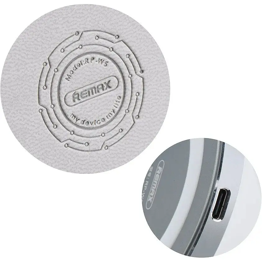 Бездротовий зарядний пристрій Remax RP-W5 Round Wireless QI Grey - фото 2