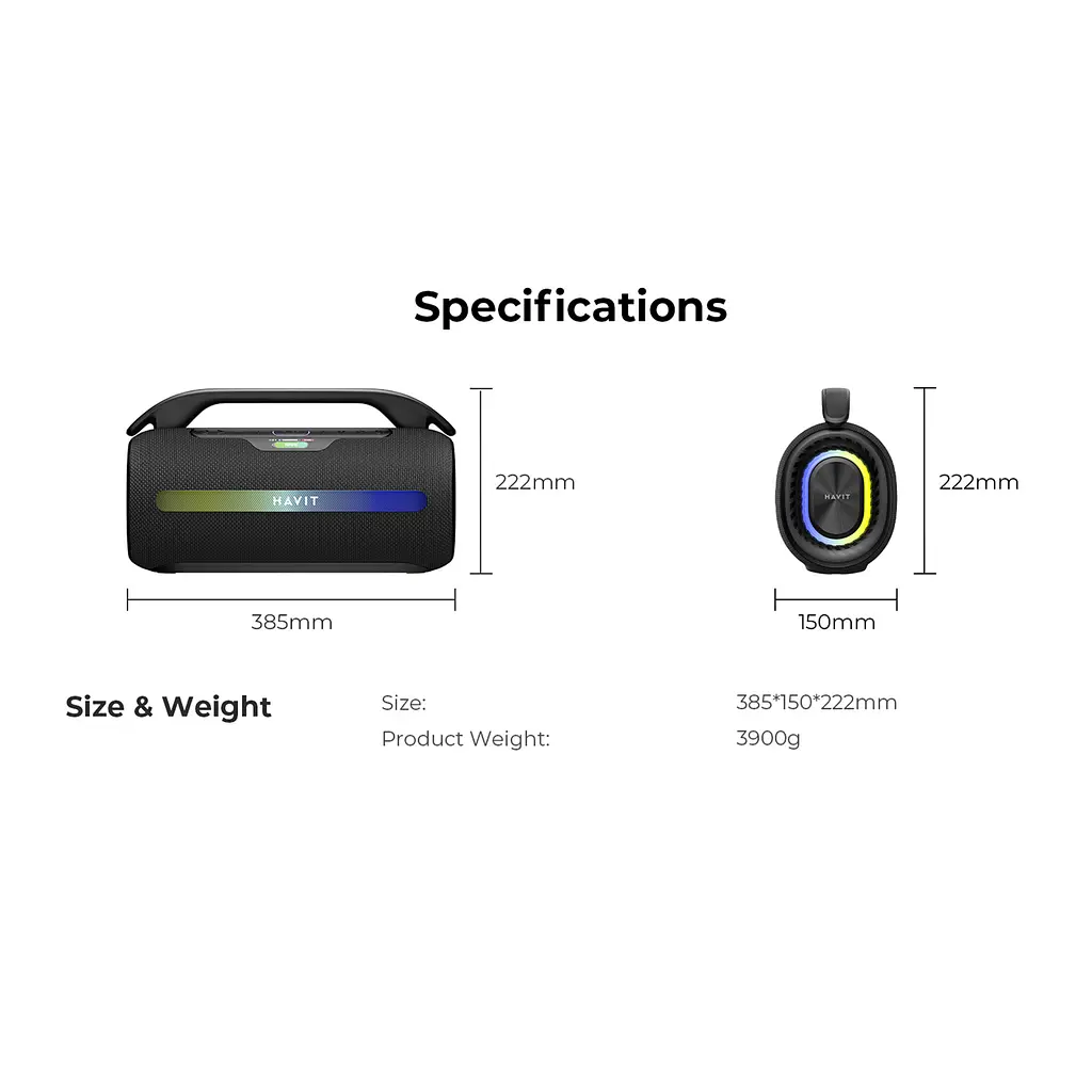 Портативна колонка HAVIT SK920BT IPX6 60W RGB Black HAVIT (29188-000) - фото 12