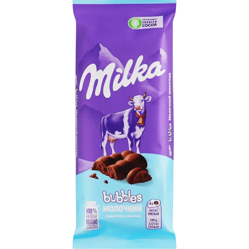 Шоколад Milka Bubbles молочний пористий 80 г