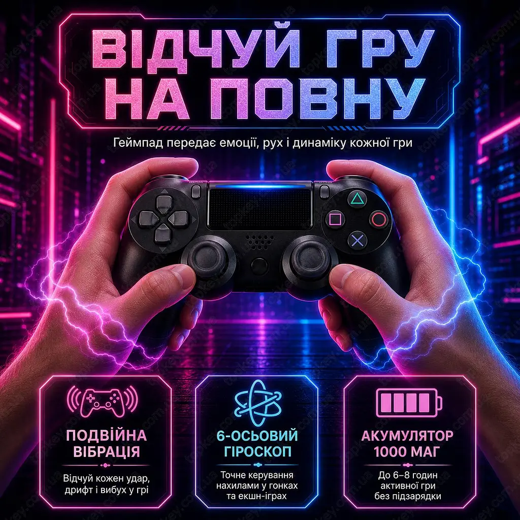 Бездротовий геймпад 1000 mAh / джойстик для PS4, ПК, Android та iOS з Bluetooth 5.2 - фото 6