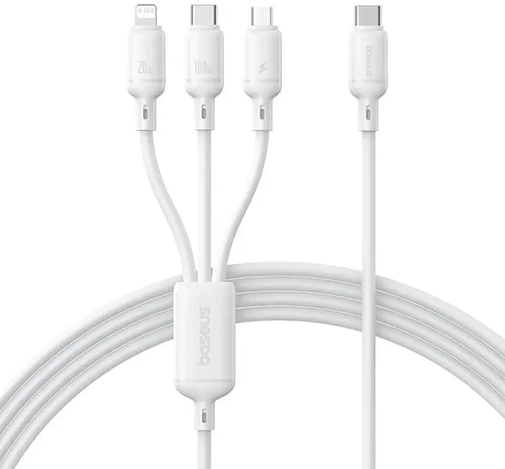 Кабель 3 в 1 Baseus Silky One-for-Three Fast Charging Cable USB-C to M+L+C 100W 1.5m White