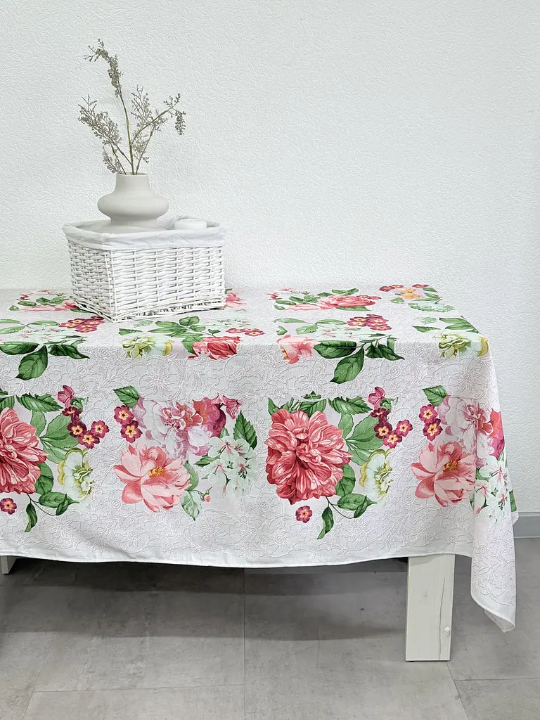 Скатертина Ecotton 150х240 см бавовняна з рогожки рожева 29033/2 Літній букет (23554) - фото 6