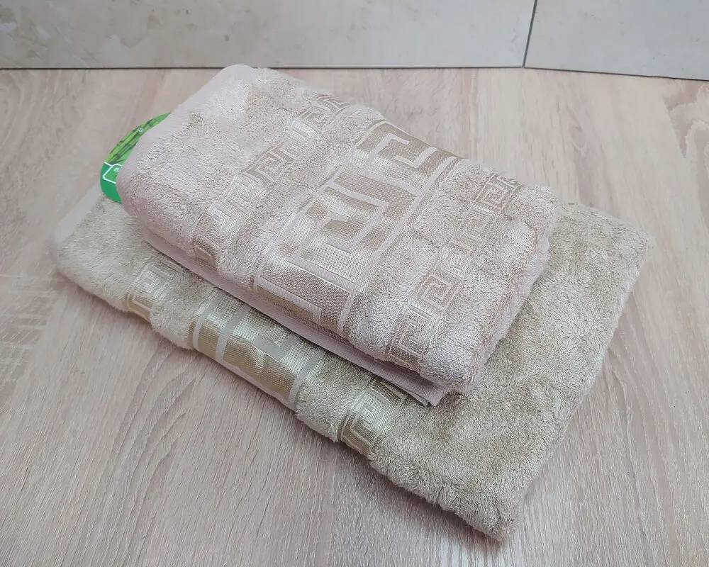 Набір турецьких бамбукових махрових рушників Cestepe 50х90+70х140 Bamboo Grek Beige - фото 3