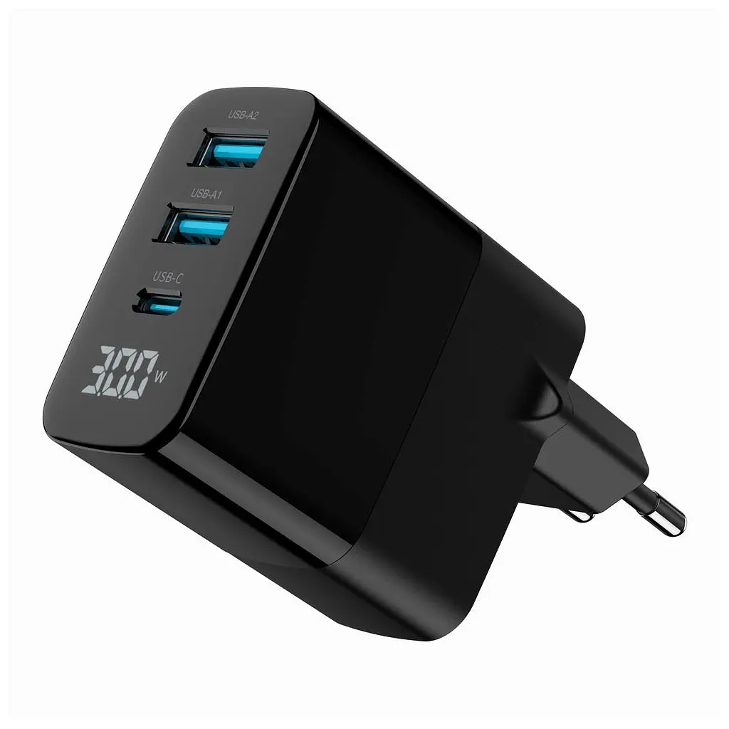 Зарядний пристрій Gembird 2хUSB-A (QC3.0 18W) + 1хType-C (PD20W) LCD black (TA-UC-PDQC30LCD-BK-02) - фото 3