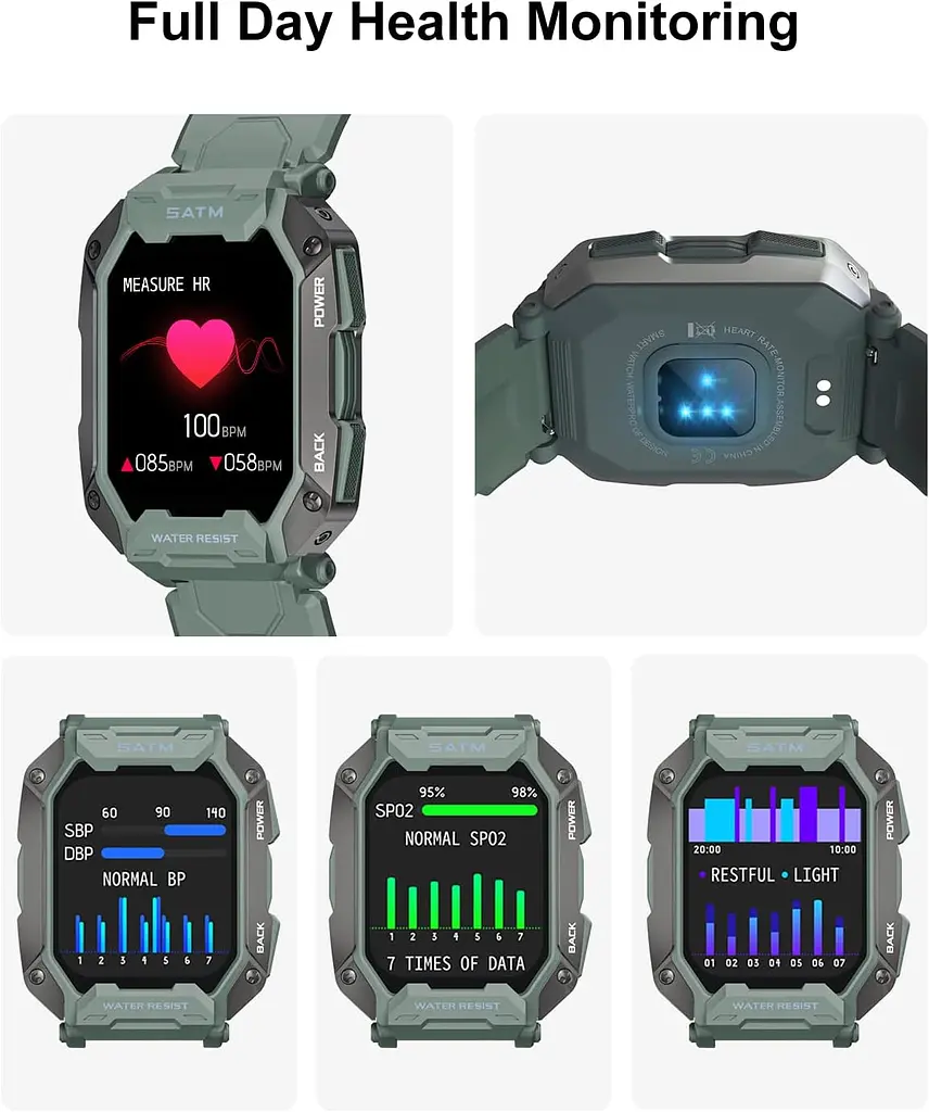 Умные смарт-часы в противоударном тактическом корпусе Lige C20 с двумя ремешками Camouflage Green, BW1821E (17792) - фото 8