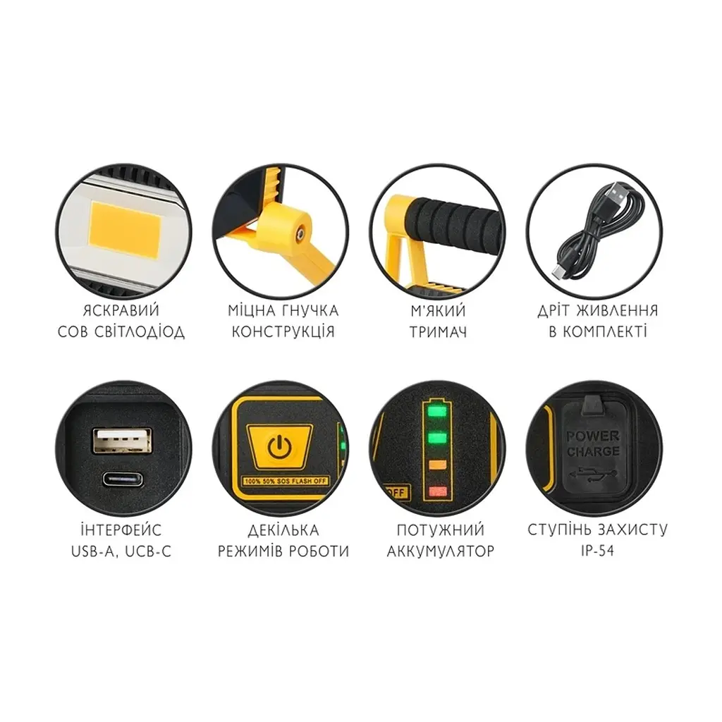 Прожектор Delux REL- 100 (3.7V 4400mAh) LED COB 20W 6500K IP54 (90023323) - фото 6
