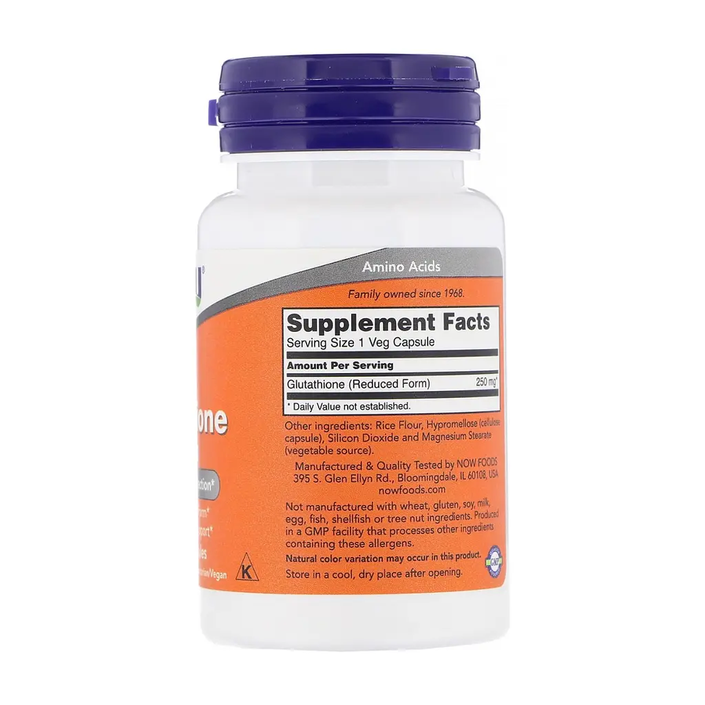 Амінокислота Now Foods Глутатіон, Glutathione, 250 мг, 60 вегетаріанських капсул (NOW-00096) - фото 2