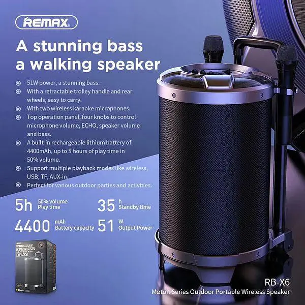 Акустика-караоке Remax RB-X6 51W BT5.0 - фото 3