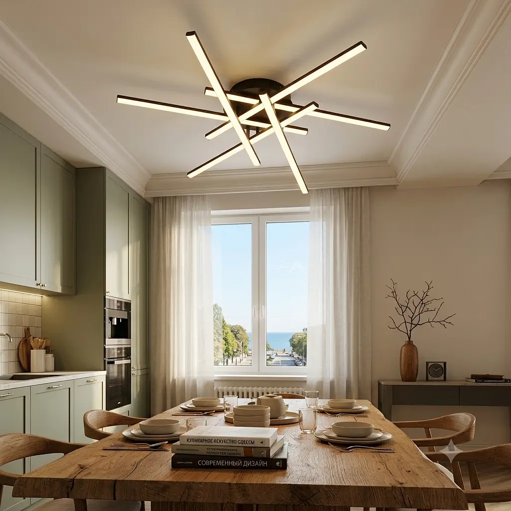 Стельова світлодіодна люстра Artlight MX240510/6BK із шістьма лінійними елементами, чорна, 55 Вт, від 16-25 м²