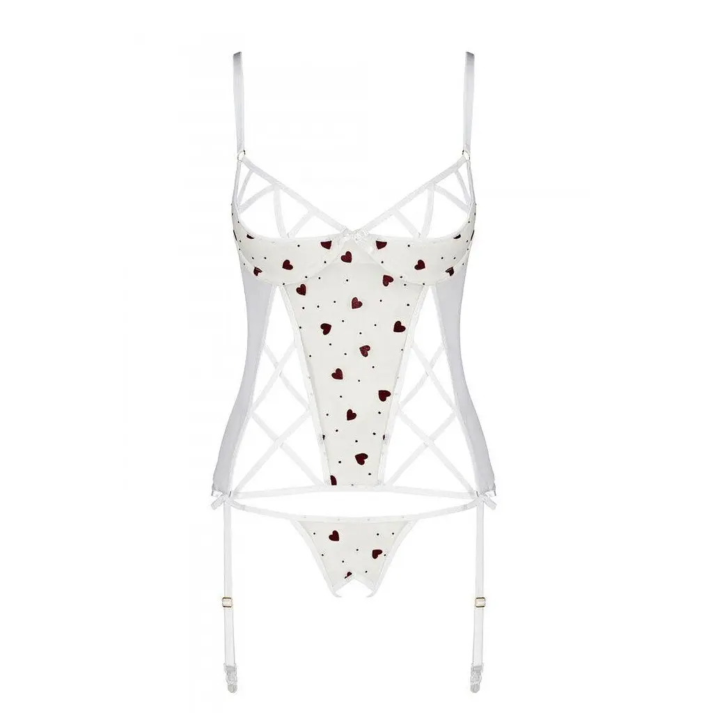 Корсет із підв'язками + стрінги Passion LOVELIA CORSet white L/XL - фото 5