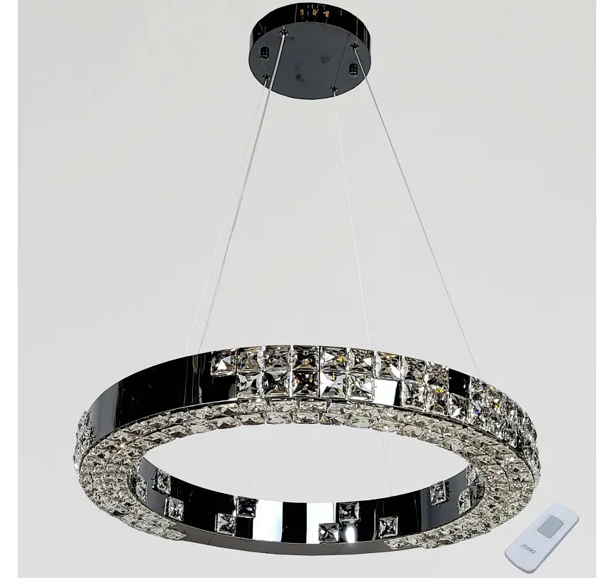 Кругла підвісна люстра світлодіодна Artlight 7712/600-BK темний хром зі скляними кристалами, пультом і трьома режимами - фото 2