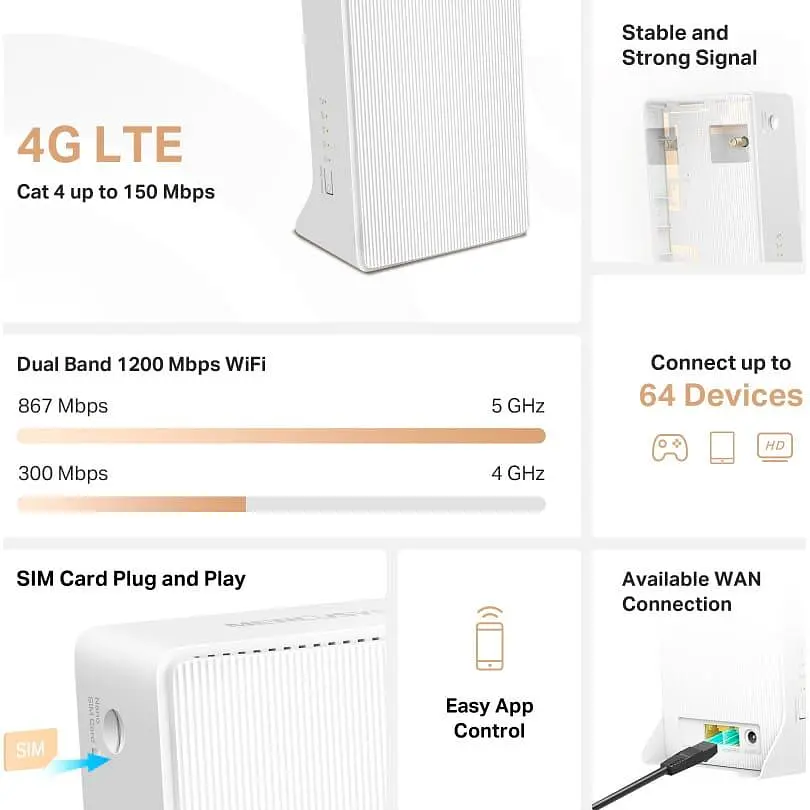 Маршрутизатор Mercusys MB130-4G AC1200, 4G/LTE, 1xFE LAN, 1xFE WAN (MB130-4G) - фото 7