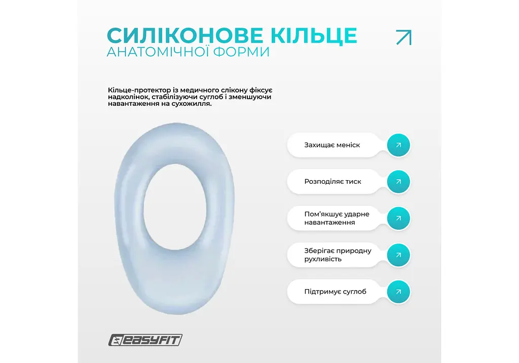 Бандаж (наколінник) ортопедичний для колінного суглоба EasyFit з ребрами жорсткості та силіконовою вставкою (сірий), розмір M (EF-0079-M) - фото 4
