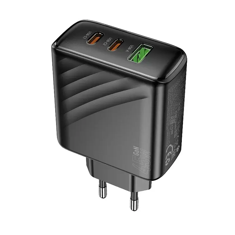 СЗУ 110-240V HOCO CS26A 1xUSB-A, 2xUSB-C, 3A, PD45W+QC3.0, Black, Box - фото 2
