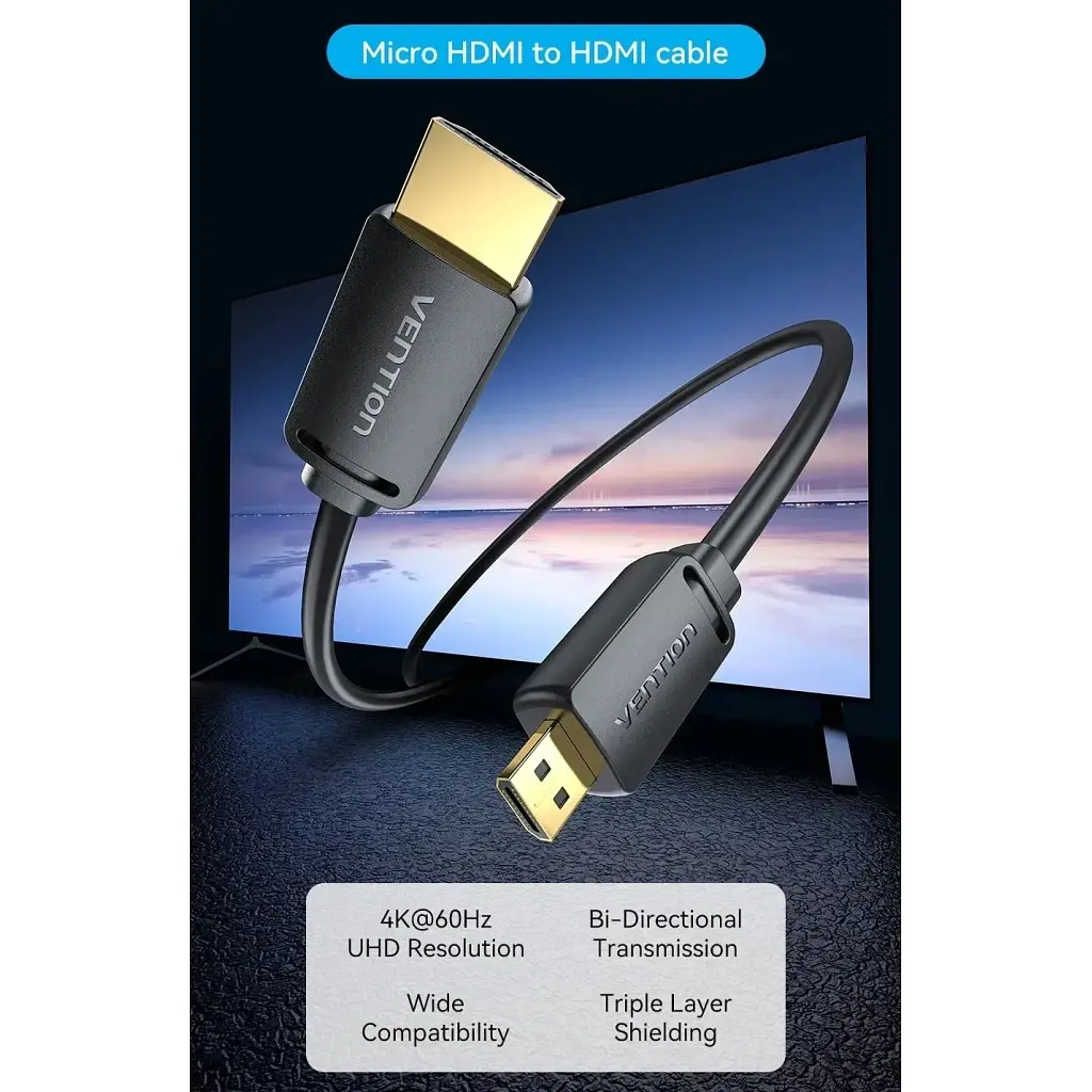 Кабель мультимедійний HDMI M to HDMI micro M 1.0m 4K60Hz black Vention (AGIBF) - фото 8