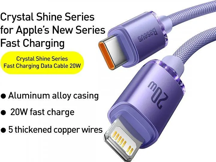 Кабель Baseus Crystal Shine Series Fast Charging Data Cable Type-C to iP 20W 1.2m CAJY000205 Purple - фото 4