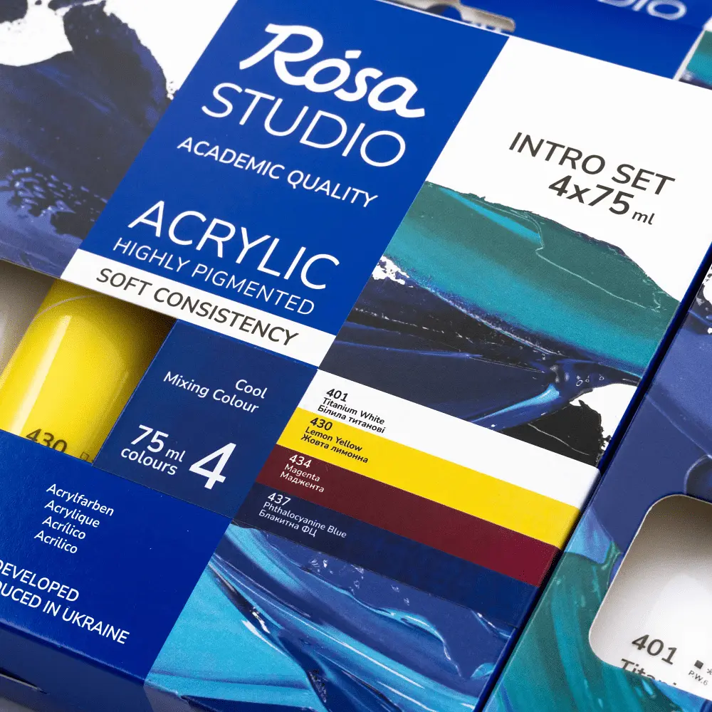 Набір акрилових фарб ROSA Studio INTRO Холодні кольори (4х75 мл, туби) (4823098549567) - фото 6