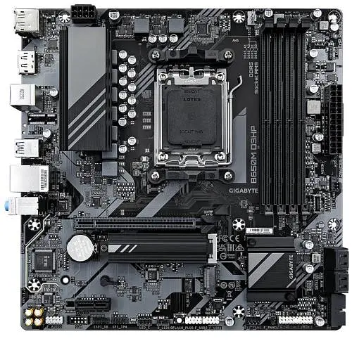 Материнская плата AM5 Gigabyte B650M D3HP, B650, 4xDDR5, Int.Video (CPU), 4xSATA3, 2xM.2, 1xPCI-E 4.0 16x, 1xPCI-E 3.0 1x, Realtek 7.1, Realtek 2.5Gb, 7xUSB3.2/6xUSB2.0, HDMI/2xDP, MicroATX - фото 3