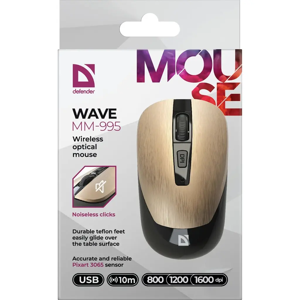 Компьютерная мышка Defender Wave MM-995 беспроводная 4 кн. до 1600 dpi бесшумная бронза (52992) - фото 3