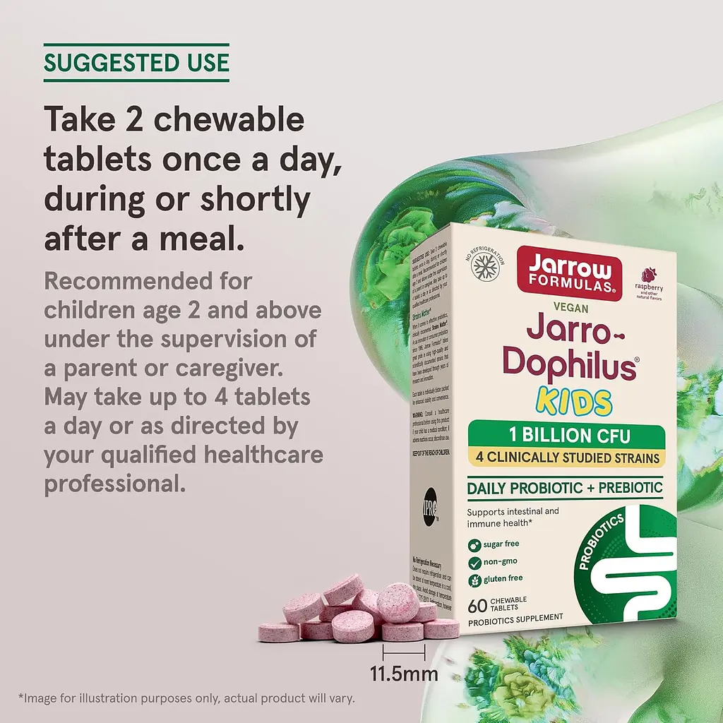 Пробіотики Jarrow Formulas Jarro-Dophilus Kids Probiotic + Prebiotic зі смаком малини 1 млрд 60 жувальних таблеток - фото 6