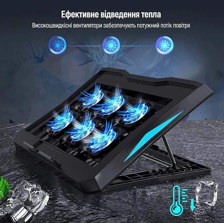 Охолоджувальна підставка для ноутбука 15.6 дюйма ColorWay Cooling Laptop CL-Q3 6xfans - фото 11