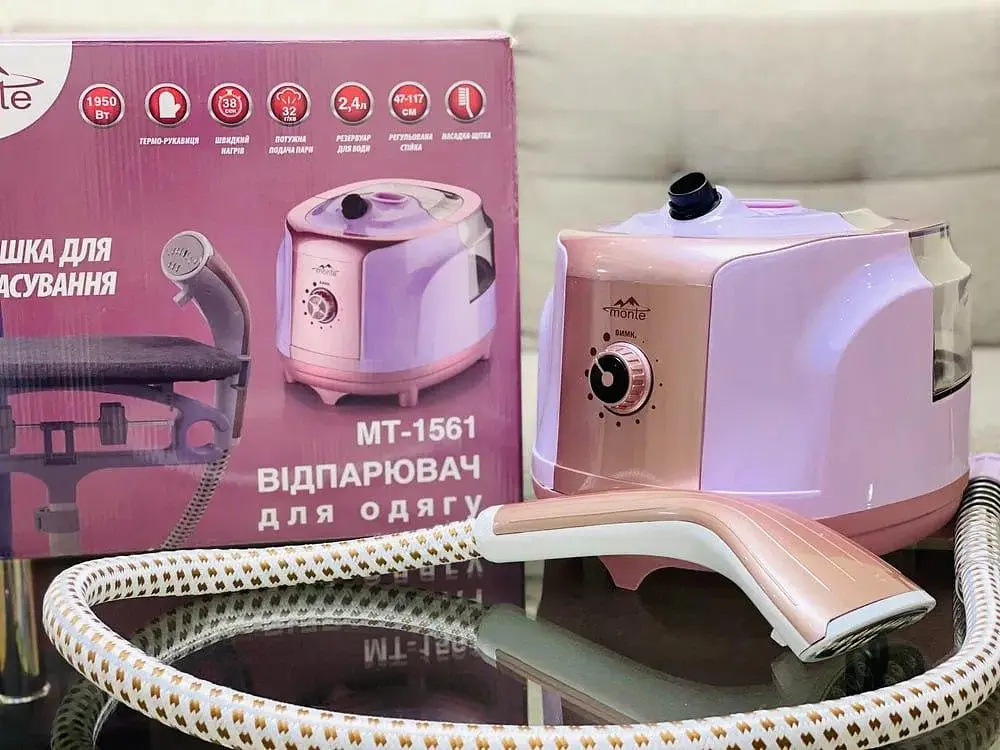 Горизонтальный отпариватель Monte MT-1561 паровой утюг для глажки 1950 Вт Розовый - фото 5