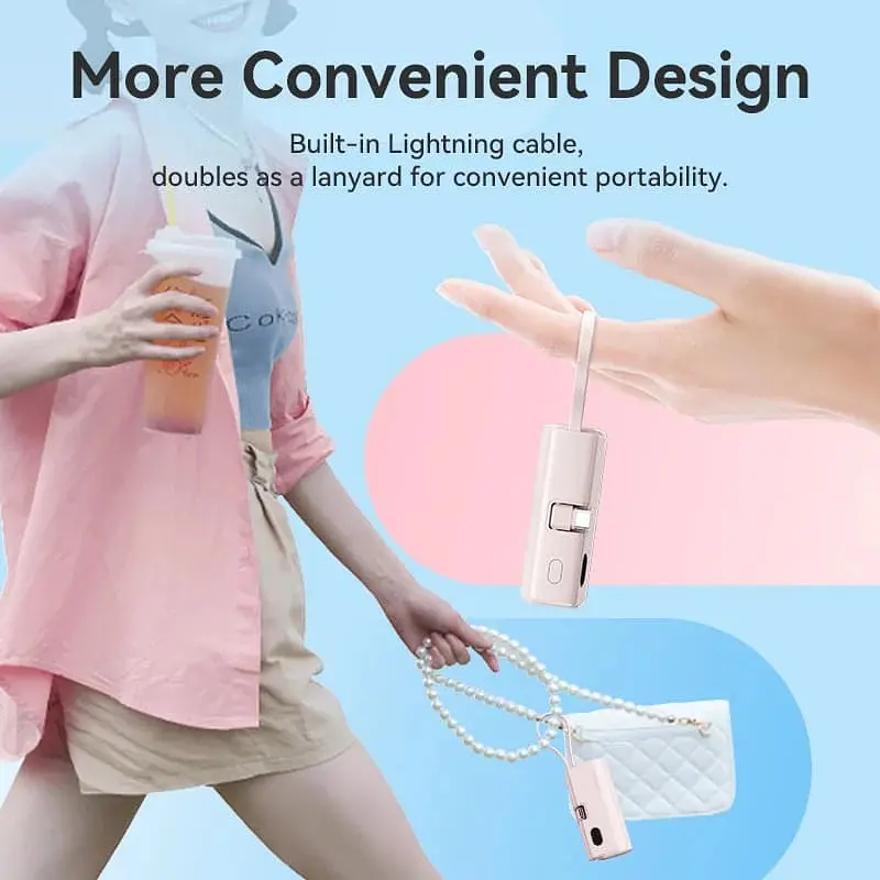 Універсальна мобільна батарея Vention 4800mAh 22,5W PD, USB-C In/Out, LED display, with built-in USB-C cable Білий - фото 6