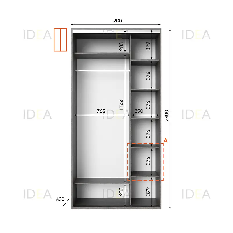 Шафа-купе Idea серія 1 120 x 60 x 240 см Венге темний Дзеркало - фото 2