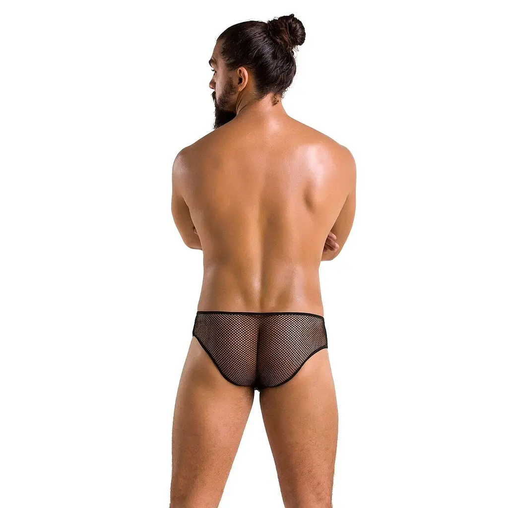 Чоловічі труси зі шнурівкою Passion 035 SLIP RICHARD S/M Black, екошкіра, сітка - фото 4