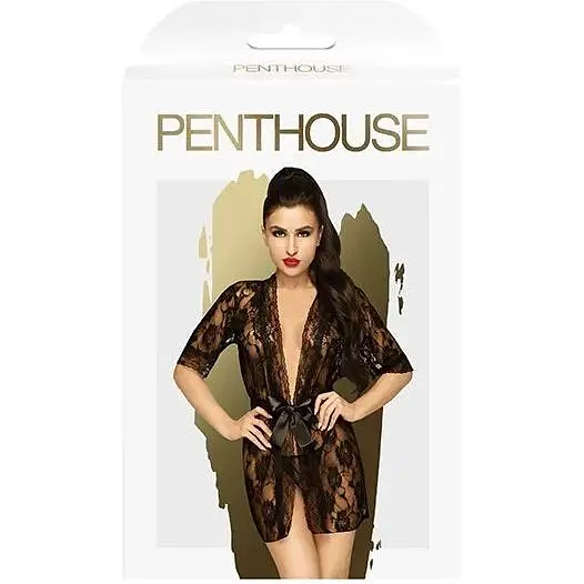 Комплект пеньюар з декором у вигляді троянд та стрінгами Penthouse - Sweet Retreat Black S/L - фото 3