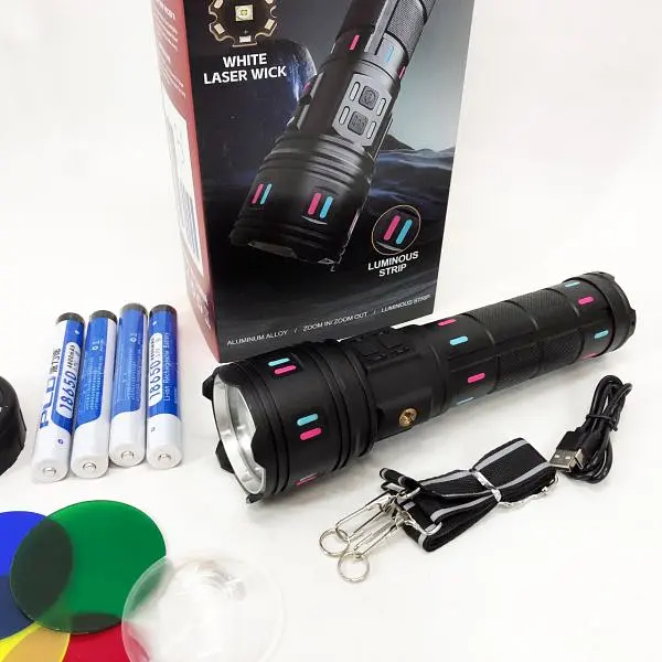 Ліхтар NIGHT VISION FLUORESCENCE XPRO AK177-1, білий лазер, LED, power bank, 4×18650, індикація заряду, ЗУ Type-C, zoom, 5 фільтрів (47153-177-1_1117) - фото 7