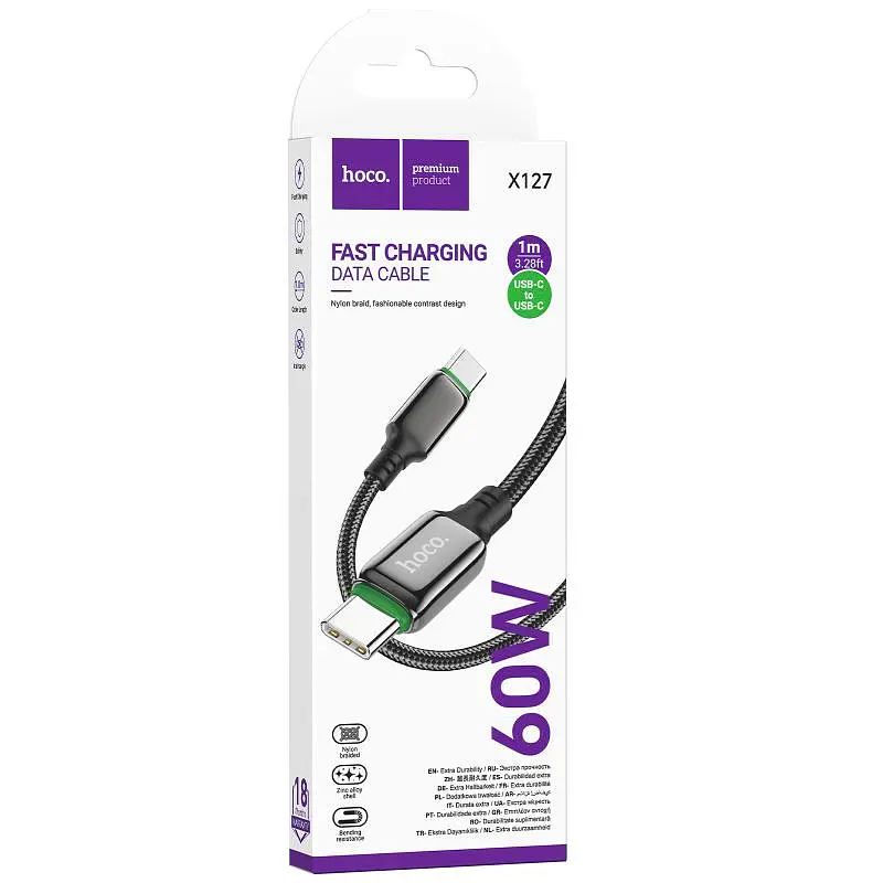 Дата кабель Hoco X127 Exceed Type-C to Type-C 60W (1m) Black - фото 2