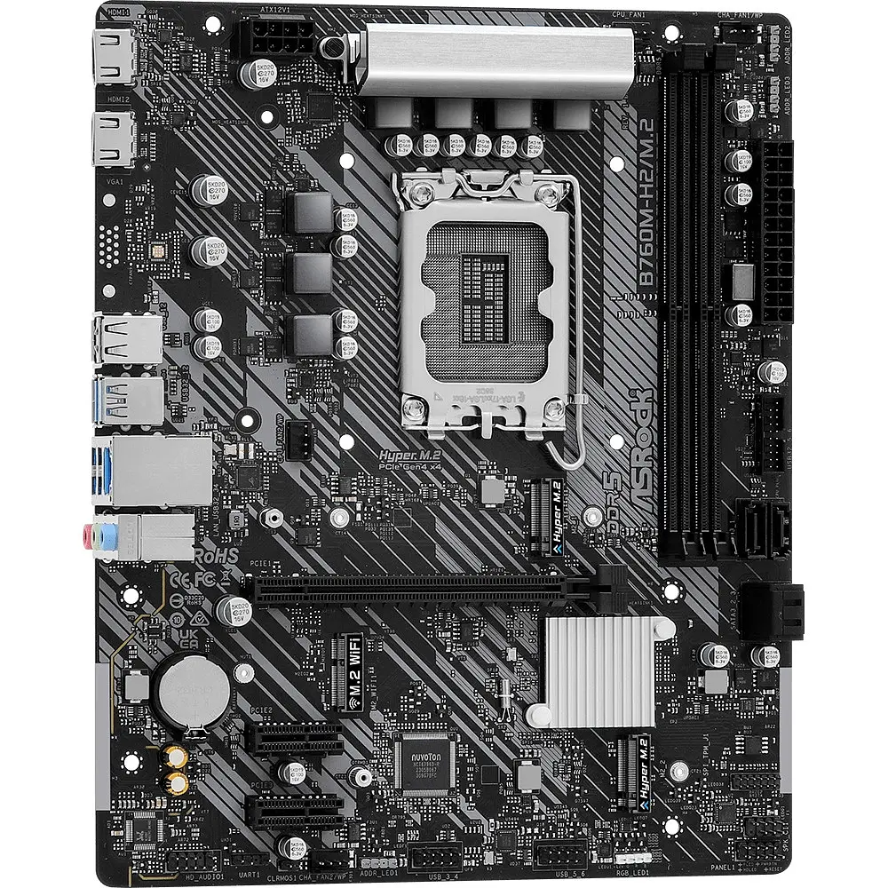 Материнська плата ASRock B760M-H2/M.2 (1700/B760, 2xDDR5, 1xPCIex16, 4xSATA, 2xM.2, GLan, 7.1ch, mATX) - фото 2