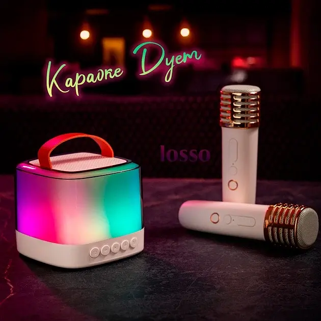 Караоке-мікрофон з колонкою LOSSO T7 Double бездротовий білий - фото 6