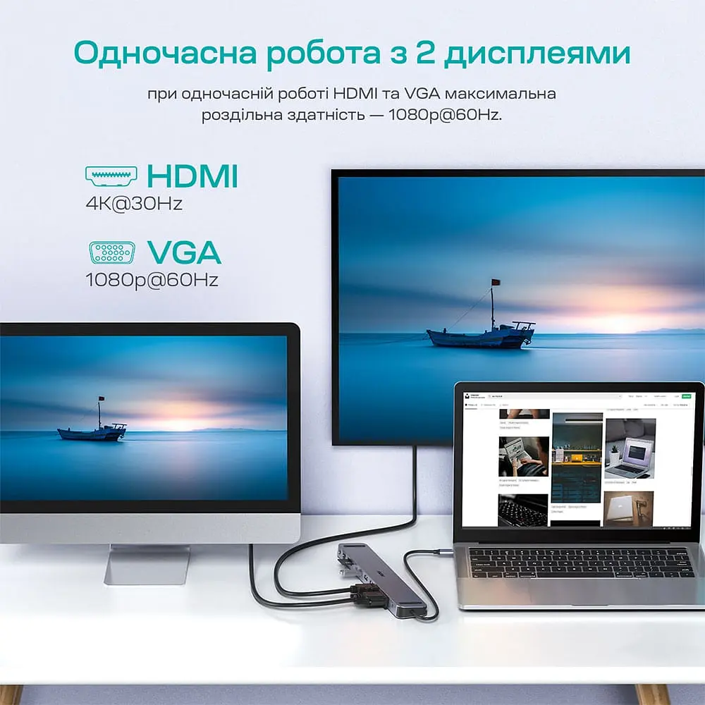 USB-C хаб 11-в-1 Choetech M20 HDMI 4K\30Hz, VGA, 3 USB-A 3.0, USB-C 3.0, RJ45, USB-C PD, SD-card, TF-card, 3.5mm audio (43-00154) - фото 6