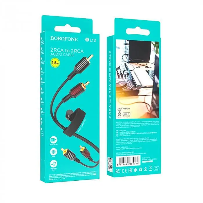 Кабель медный Borofone BL13 шнур соединительный 2RCA 2RCA 150 см - фото 3