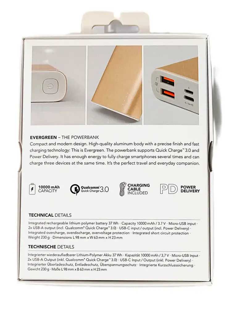 Портативное зарядное устройство Vonmählen Evergreen 10000mAh (вход: MicroUSB+Type-C, выход: Type-C, 2*USB) Rose Gold - фото 8