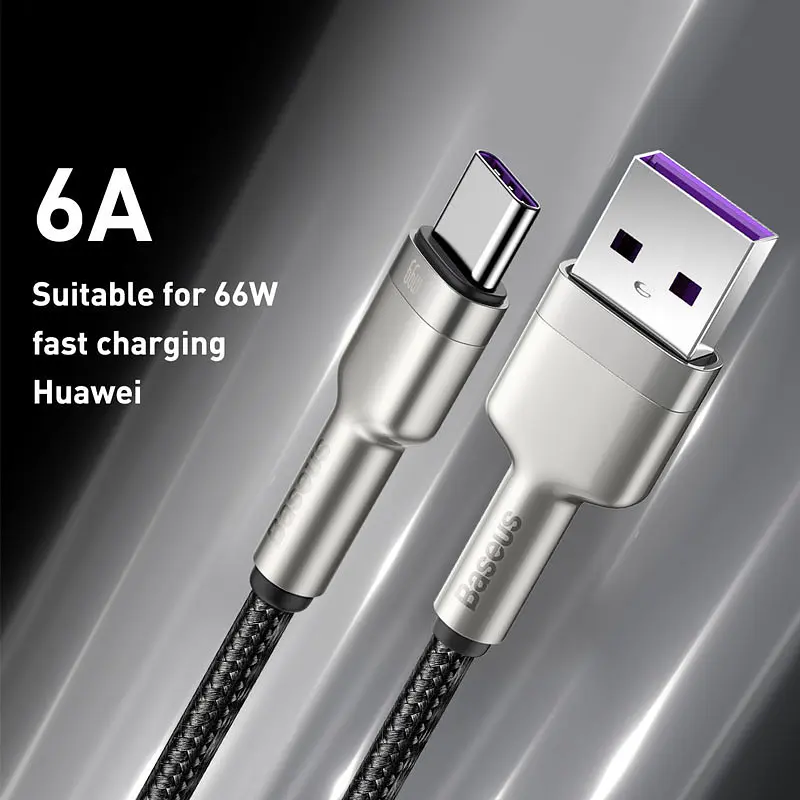Дата кабель Baseus Cafule Metal USB to Type-C 66W (0.25m) (CAKF) Black - фото 3