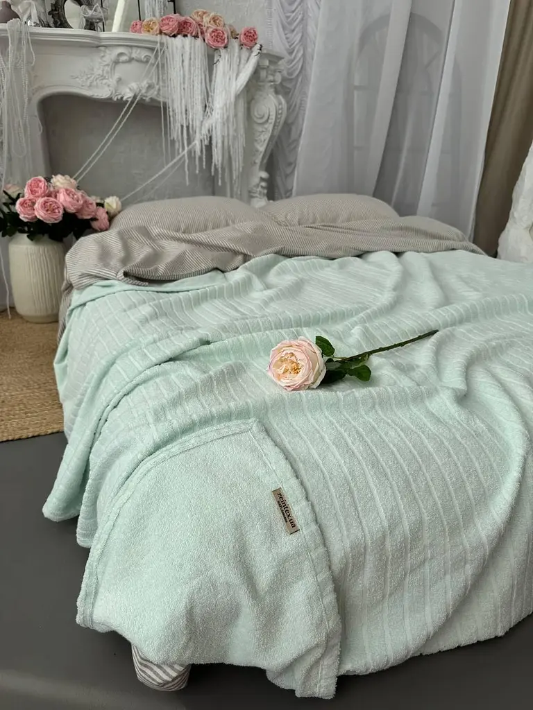 Покривало Zeintex Palermo махрове бавовняне світло-м'ятне 210х240 см - фото 3