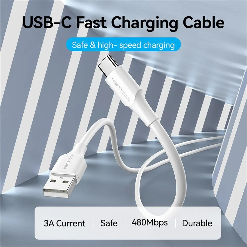 Кабель USB 2.0 AM-Type-C M, 1 м, 18W білий Vention - фото 4