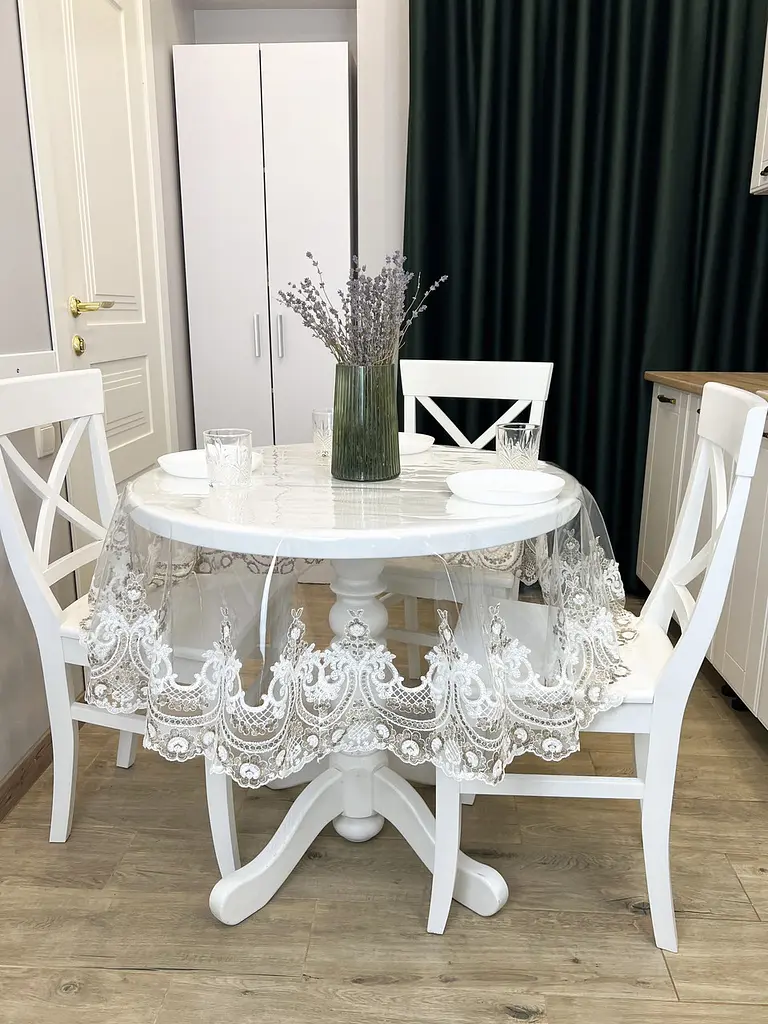 Силиконовая скатерть с бело-кофейным кружевом Арка Elit 260х140 см - фото 7