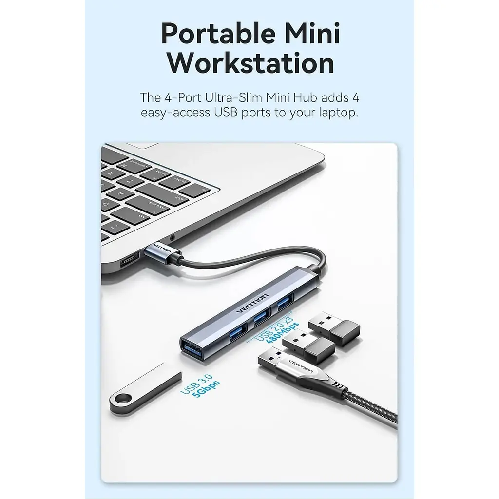 Хаб USB 3.0 - 1xUSB 3.0/3xUSB 2.0, 0.15м, 5 Гбіт/с, Grey Vention - фото 7