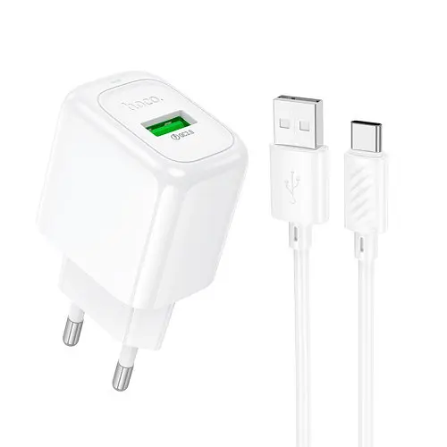 Мережевий зарядний пристрій HOCO CS52A Surplus single-port QC3.0 charger set(Type-C) білий