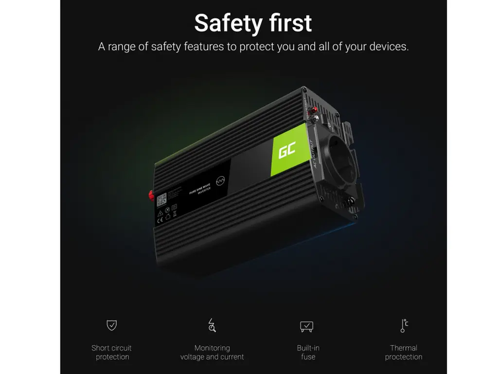 Перетворювач напруги інвертор Green Cell 12V на 230V 1000W/2000W чиста синусоїда - фото 5