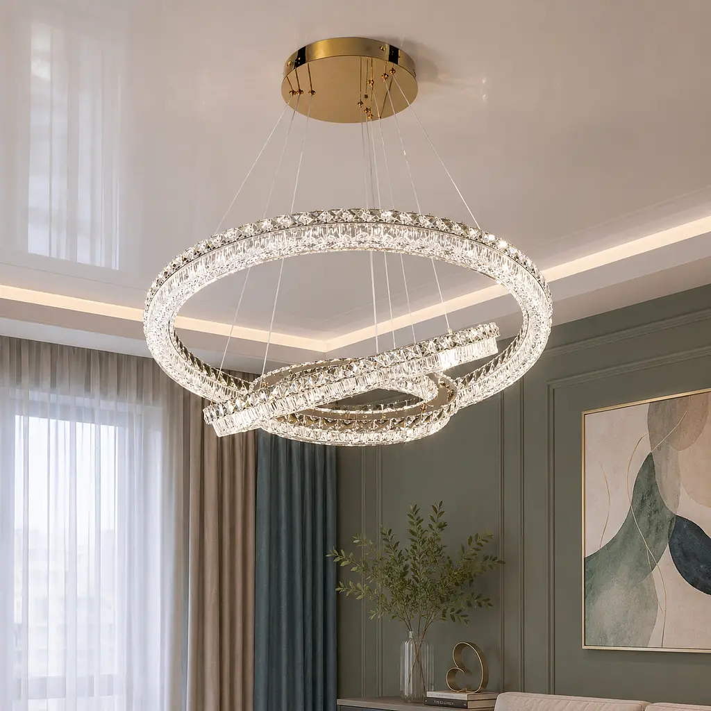 Підвісна LED-люстра Diasha MD6027/800+600+400S-gol для вітальні, зали та сходів, 270 W, 82 см, 17-35m2