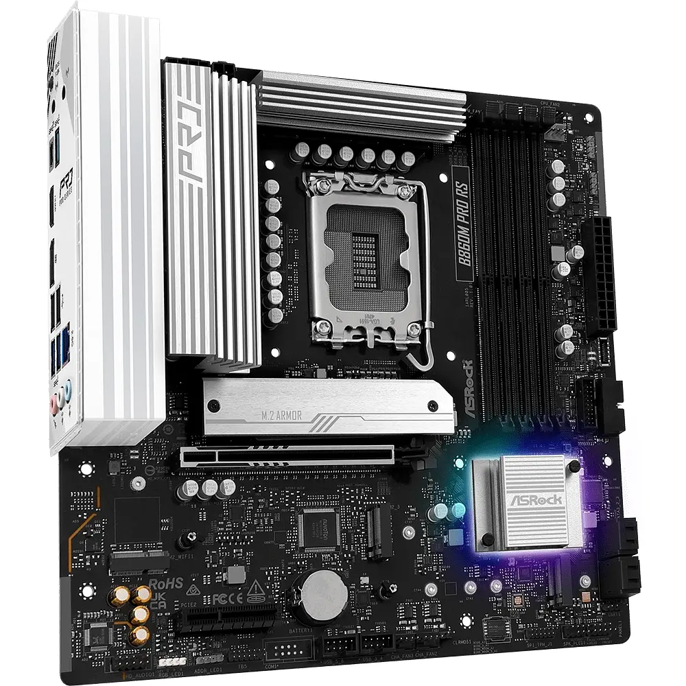 AsRock B860M Pro RS (1851/B860, 4*DDR5, PCIex16, HDMI/DP, 4xSATA, 3xM.2, 2.5Glan, 7.1ch, mATX) - фото 2