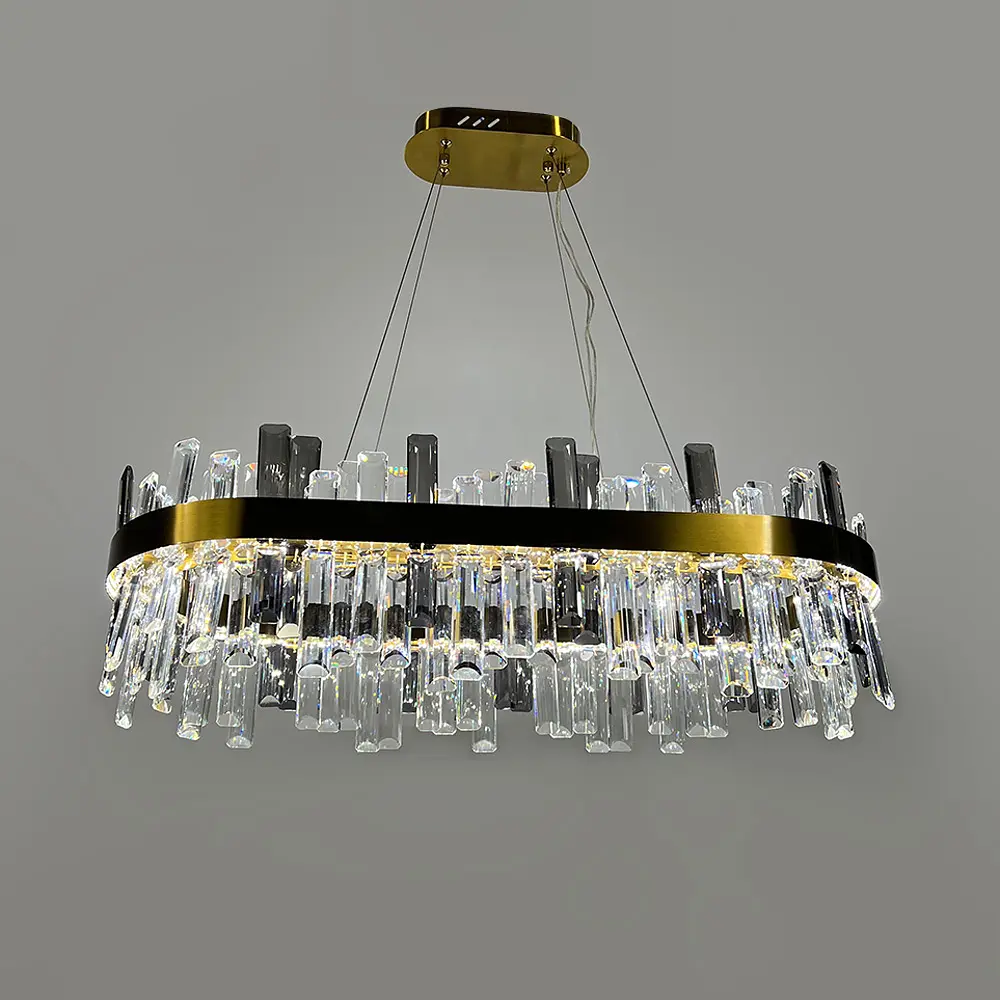 Подвесная овальная люстра с хрусталем в латунном корпусе 100х30 см Ст. MJ 210 L-1000 AB | Line F - фото 3